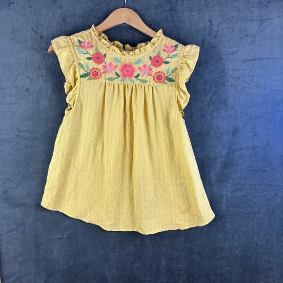 Blu Pepper Yellow Flutter Sleeve Embellished Blouse Sz S - oversized - Picture 1 of 7